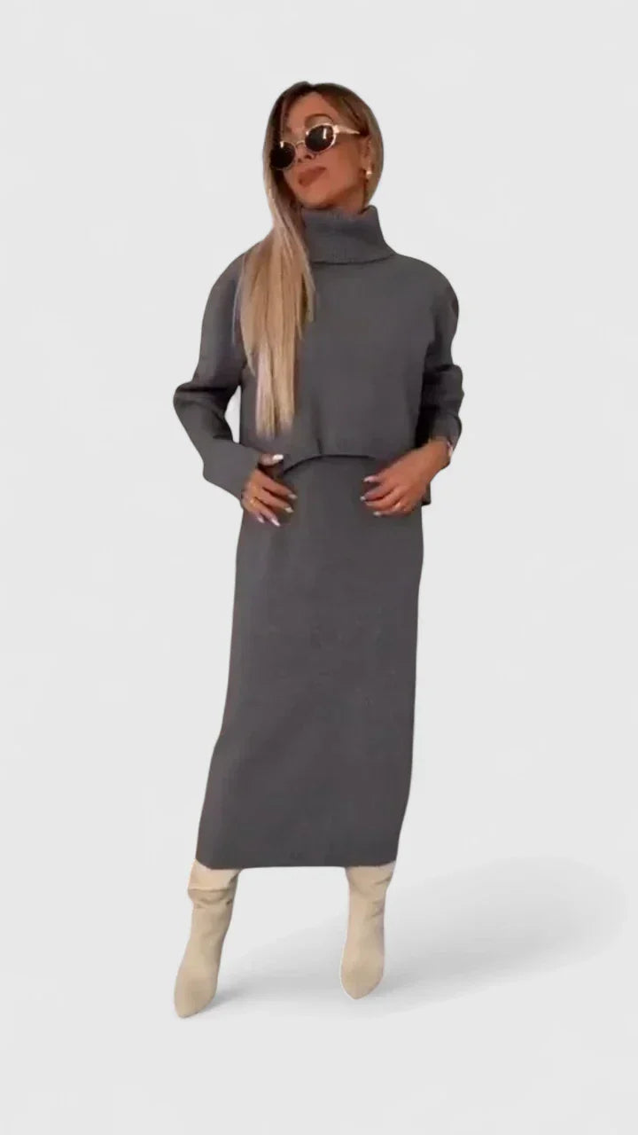 Laney | Elegant Dress and Turtle Neck Sweater Set